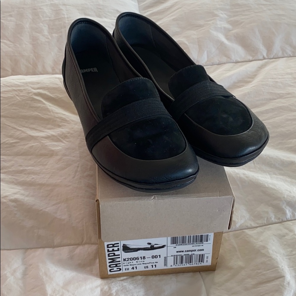 Camper Black Slip-On Loafer Flats